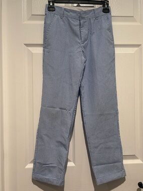 IZOD Girls Blue White Gingham Checkered Pants Size 10 Straight Leg Flat Front